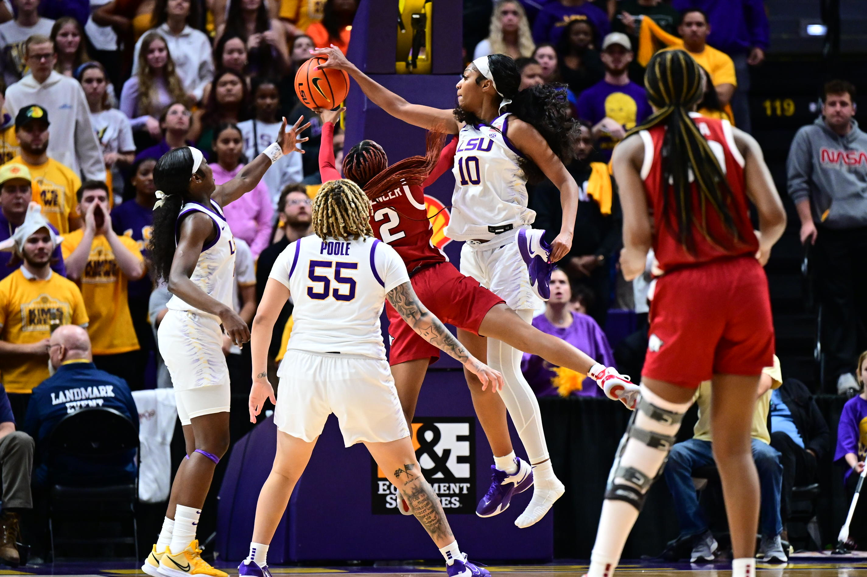 Angel Reese with block vs. Arky