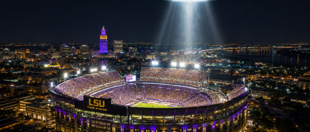 LSU's Tiger Stadium rendered on a Saturday Night