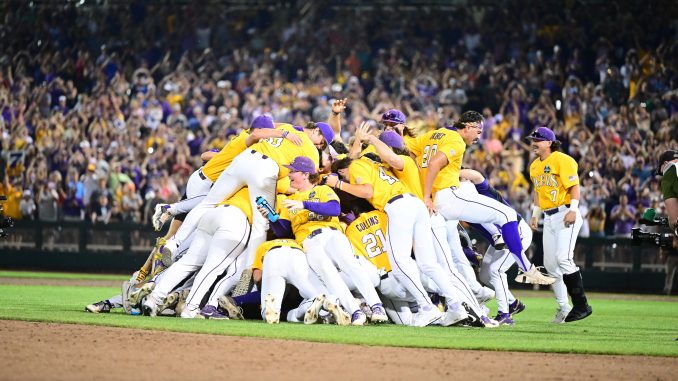 LSU baseball dogpile