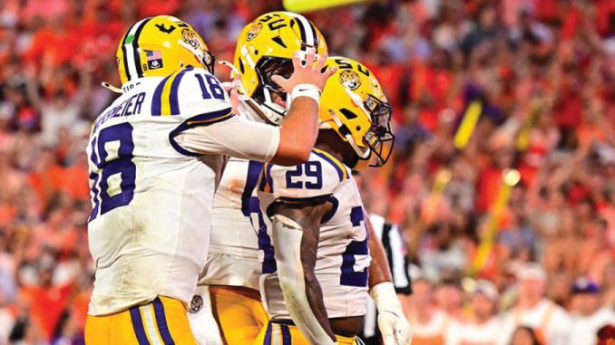LSUFballVClemson2025_GarrettNussmeierCadenDurham_LSUAthletics