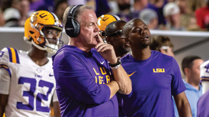 LSUFballVsSouthCarolina2025_BrianKelly1_MBacigalupi Brian Kelly, LSU head football coach vs South Carolina, 2025