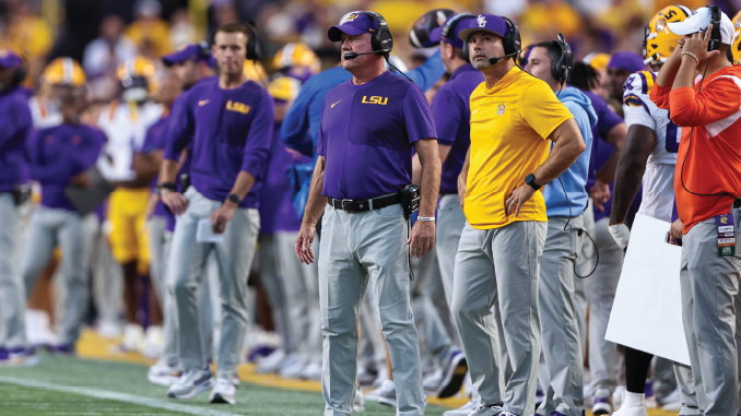 LSUFootballVFlorida2025_BrianKellyBlakeBaker_JMailhes