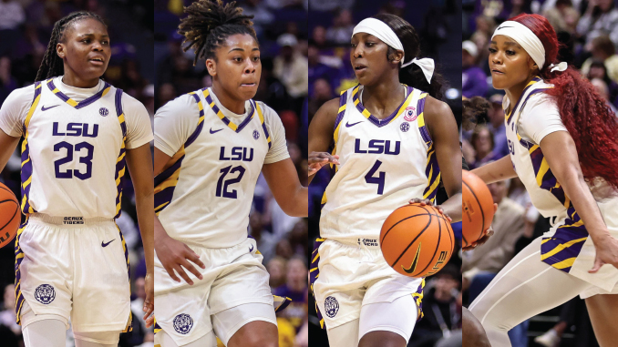 MiLaysia Fulwiley, Mikaylah Williams, Flau'jae Johnson and ZaKiyah Johnson, LSU