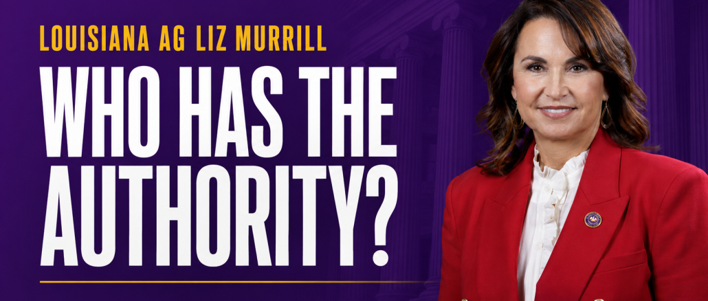 Promotional banner: purple background with large white 'WHO HAS THE AUTHORITY?' text and a woman in a red blazer on the right.