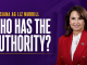 Promotional banner: purple background with large white 'WHO HAS THE AUTHORITY?' text and a woman in a red blazer on the right.