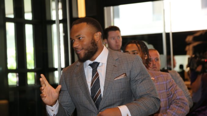 Mekhi Wingo, LSU defensive tackle, appears Monday at SEC Media Days at the Grant Hyatt in Nashville, Tennessee. PHOTO BY: Jimmie Mitchell/SEC