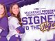 LSU softball banner announcing Mackenzie Pickens and Madison Pickens signing with the Tigers, with two players posing in purple uniforms.