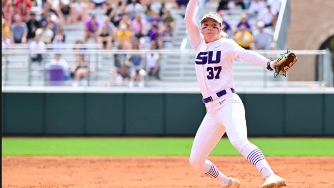 Kelley Lynches third shutout of the season powered LSU's 3-0 win over Ole Miss on Saturday in the series opener. LSU improved to 24-0 with its ninth shutout of the season. Photo by LSU Athletics