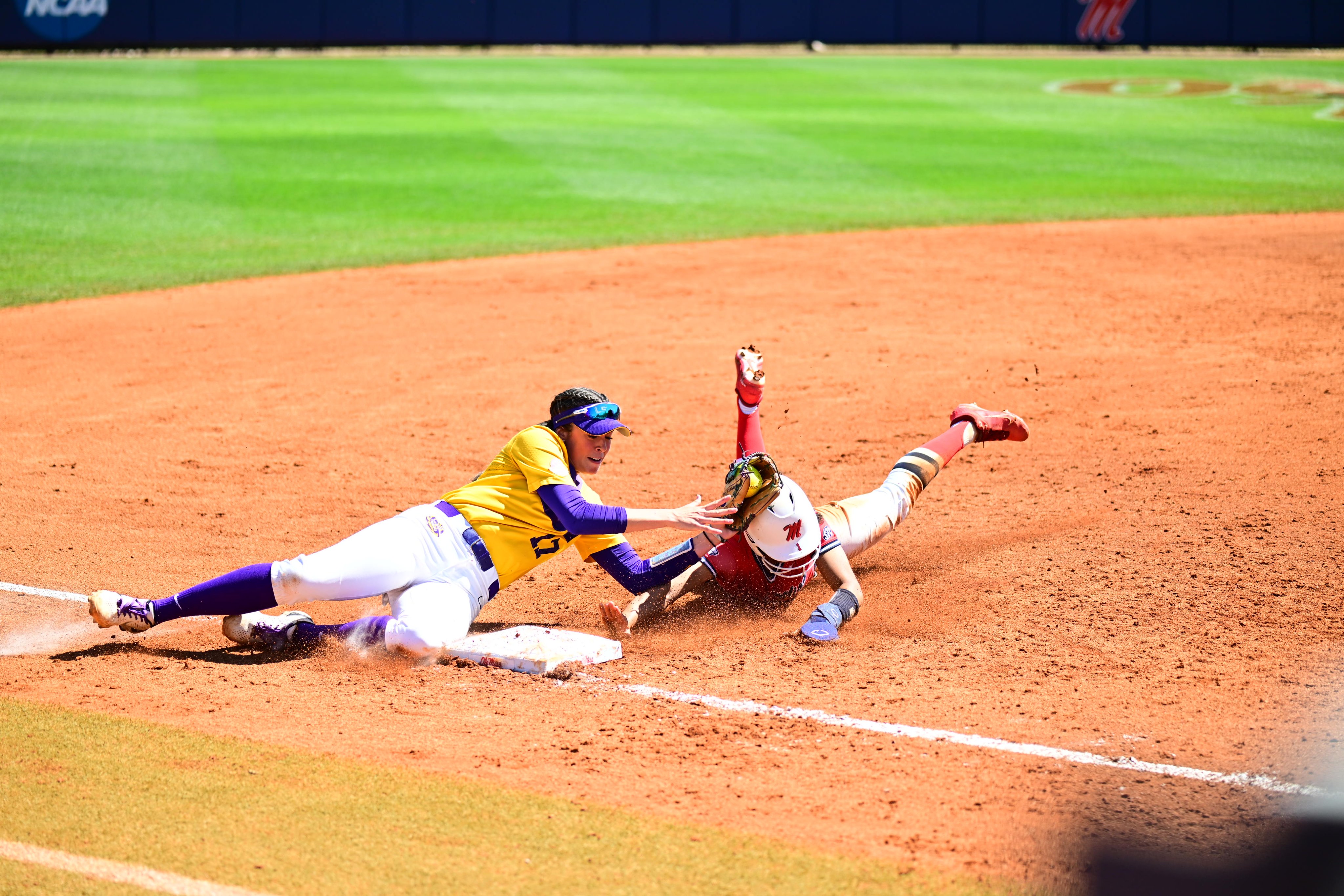Taylor Pleasants with tag at third vs Ole Miss
