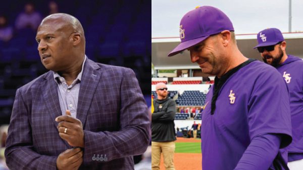LSU Athletic Director Verge Ausberry and LSU baseball coach Jay Johnson