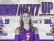 LSU volleyball poster 'Next Up' with Jessica Jones (#7) in purple announcing Aug 28 and Aug 29 games at 6 PM.