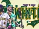 Two baseball players in LSU and Oakland Athletics uniforms stand against a vibrant green-and-gold collage with the word 'Athletics' in bold letters and 'The Power House' text above it.