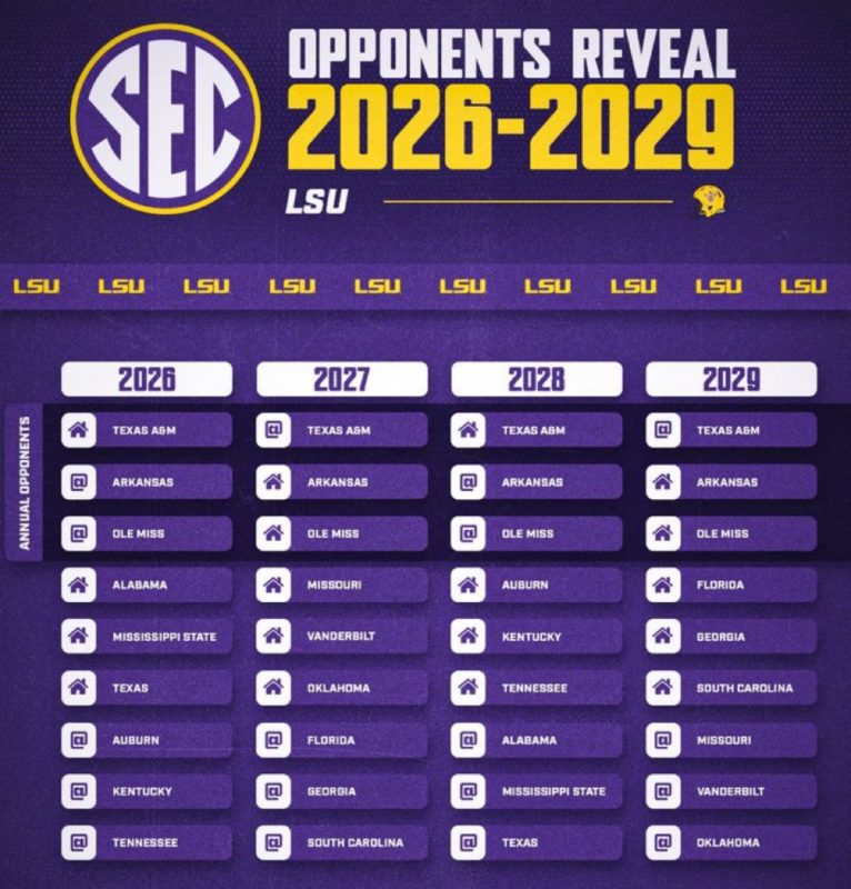 LSU S 2026 29 SEC Opponents Announced Tigers Will Host Bama In 26 Image0 766x800 