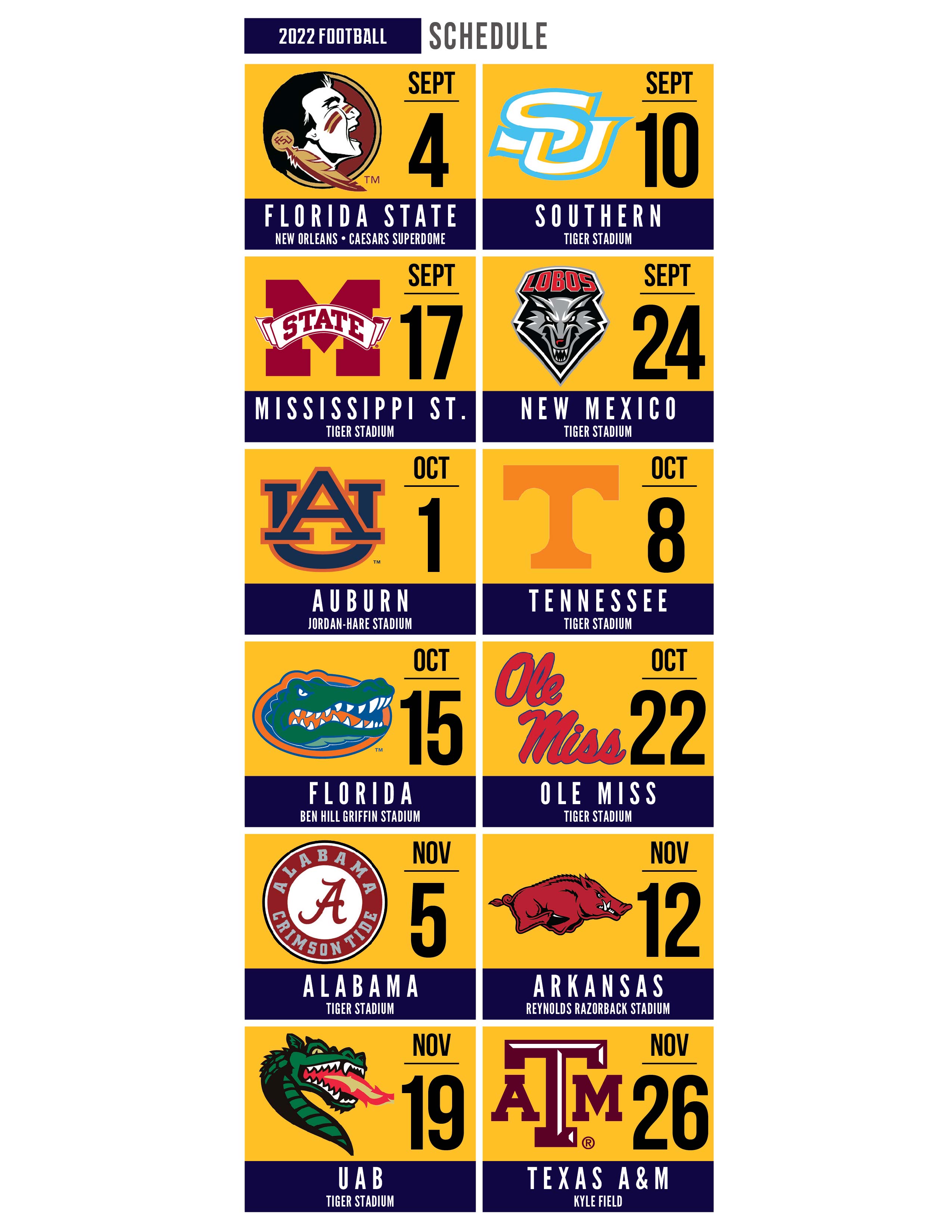 2022 LSU Football Schedule Tiger Rag