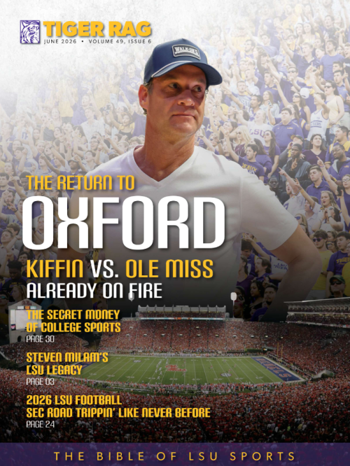 Tiger Rag magazine cover: man in a cap in foreground, huge 'OXFORD' headline, stadium crowd in the background.